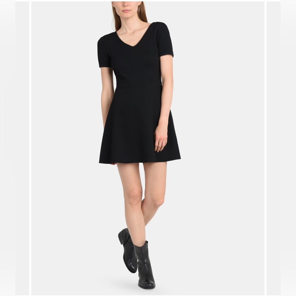 Armani Exchange Black Textured Cross Back Patterned Fit and Flare Midi Dress